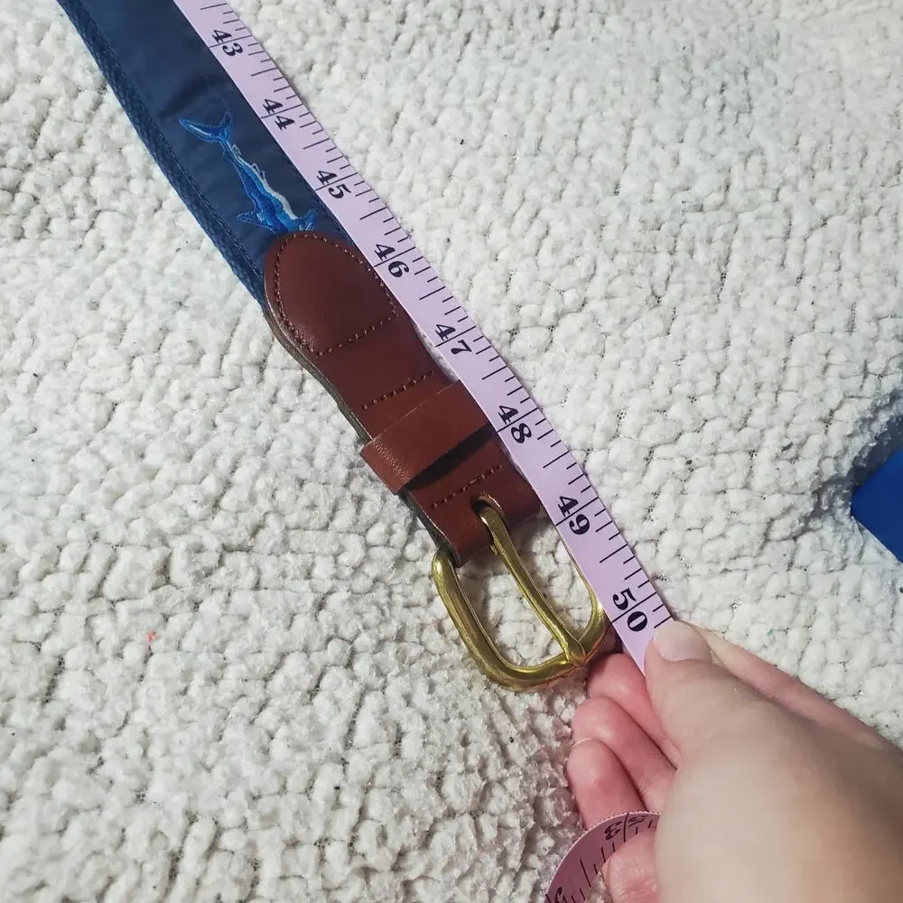 Leather Man Ltd. Fabric Shark Print Belt - Handmade in Essex, CT Preppy Coastal